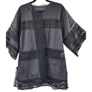 Lace Trim Tunic XL Top Pleated Details‎ Kimono Sleeves Blouse